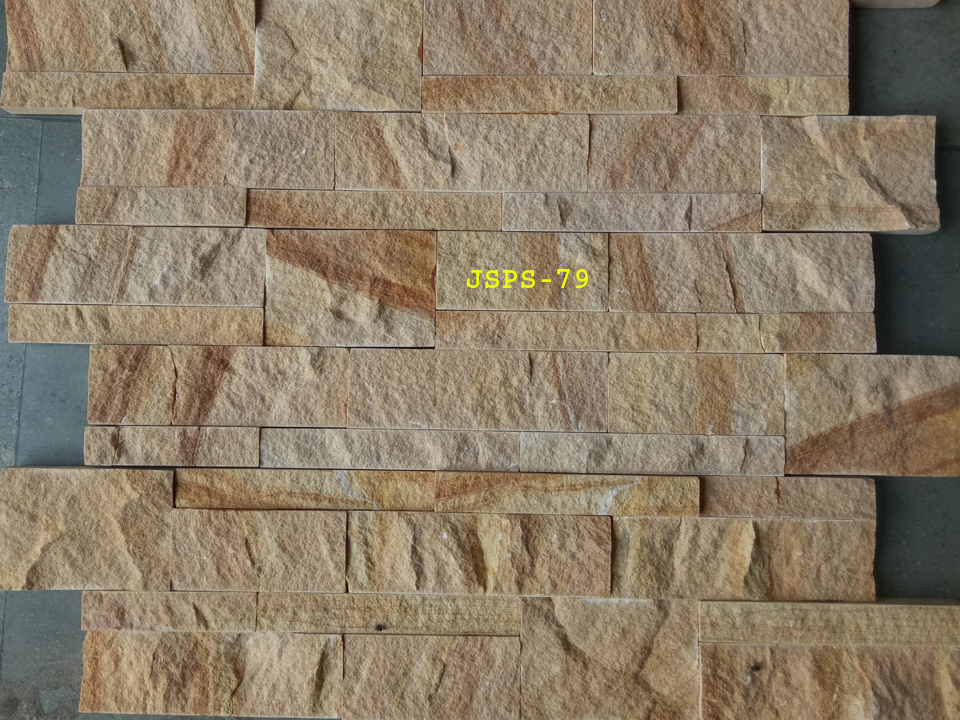 Yellow Teak Sandstone stacked cultured split face elevation wall cladding tiles